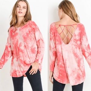 Red and white tie dye Top